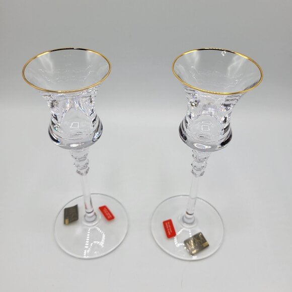 Mikasa Austria Sonata Candleholder Candlestick Holders Crystal Gold Trim 2-Piece - Picture 2 of 9